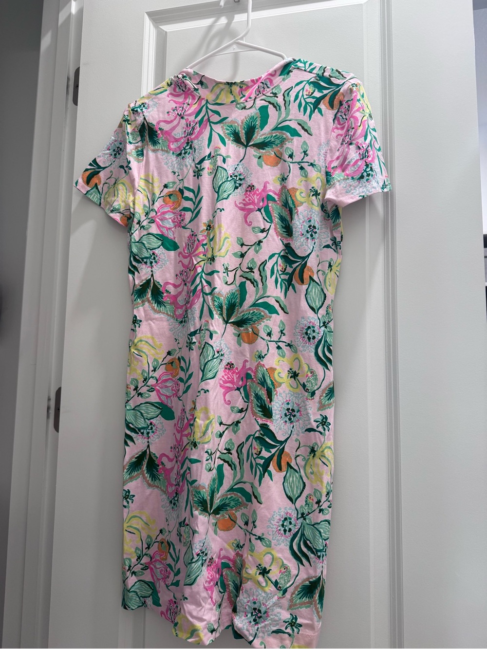 Lilly Pulitzer Pink Floral Midi Dress with Green and Yellow Accents